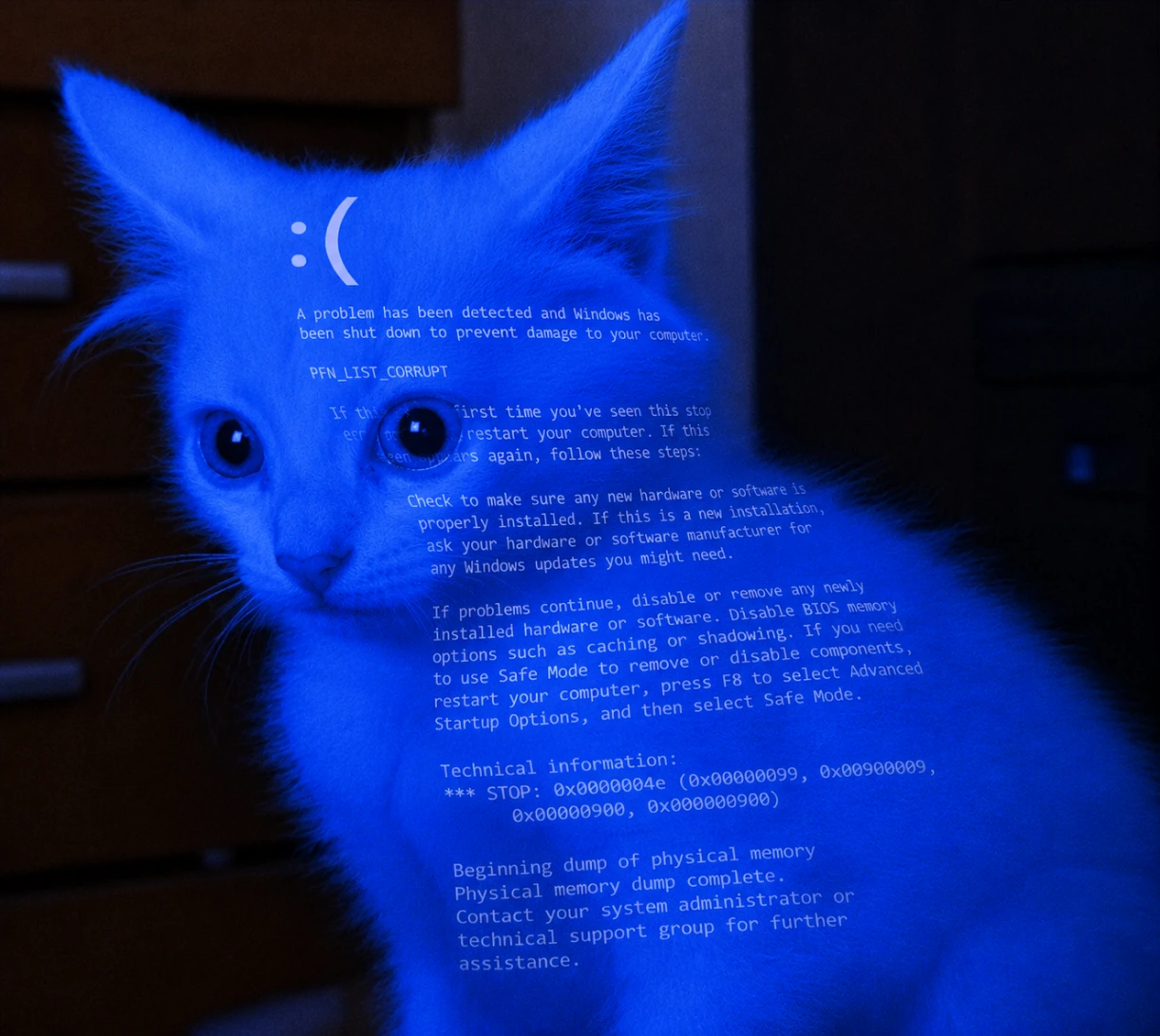 Blue Screen Cat on the floor